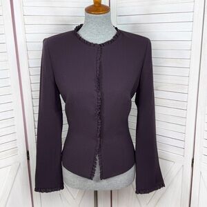Nipon Boutique Ruffle‎ Trim Wool Blazer Jacket Plum Purple Size 8